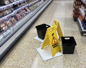 FloodSax in their dry state soaking up water in a supermarket