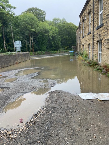 Severe flooding outside the A F Connell company headquarters near Halifax